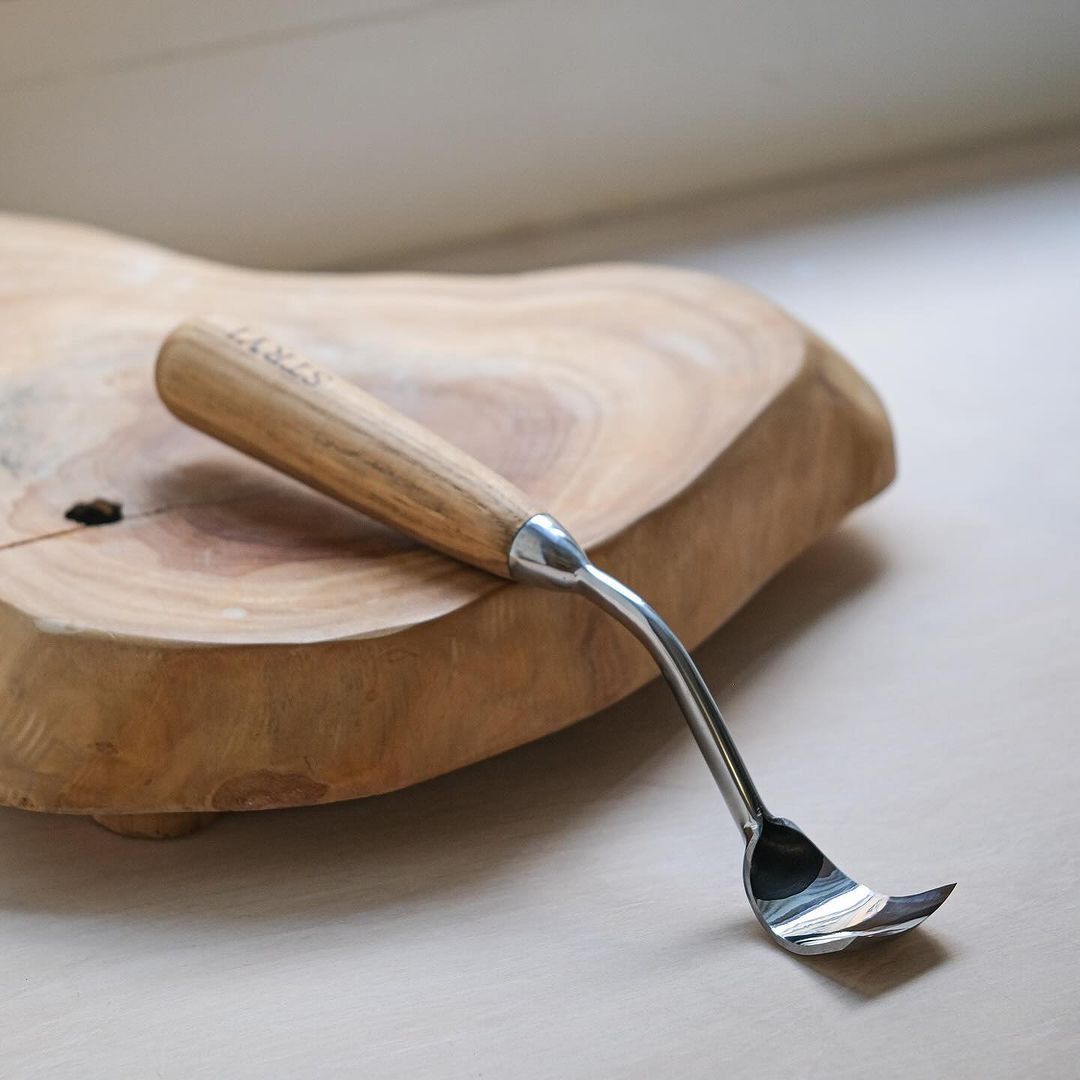 Large bent chisel for kuksa spoon cutting, STRYI Profi, Chisel for bowl, spoon, kuksa, cup, Tool for deep carving, Forged steel tool, STRYI bent gouge