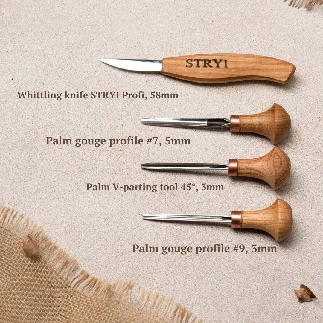 Grundlegendes Holzschnitzfiguren-Werkzeugset, 4-teiliges STRYI-Holzschnitzwerkzeug, Schnitzset, Set zum Schnitzen von Figuren