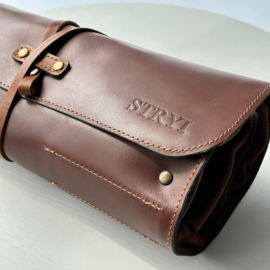 Genuine Leather Storage Roll-case personalizated for storage carving tools, Gift for carver