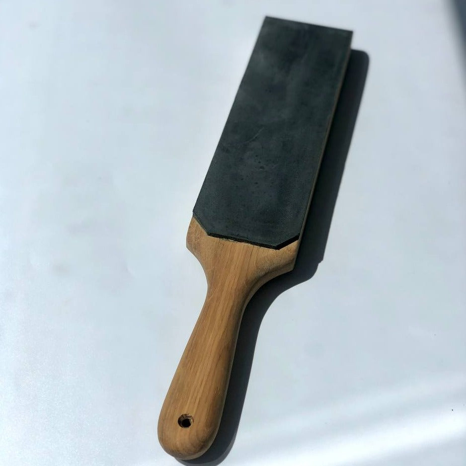 Asa de cuero, de doble cara, para afilar, pulir, acabar cuchillos y cinceles rectos