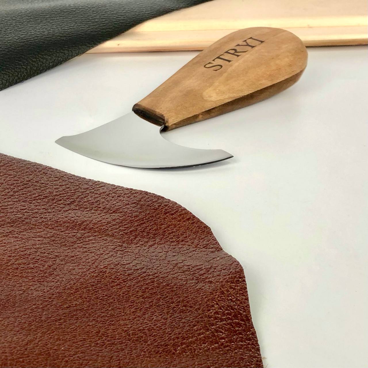 Unique Half Leather Blade Knife for Leatherworking STRYI Profi
