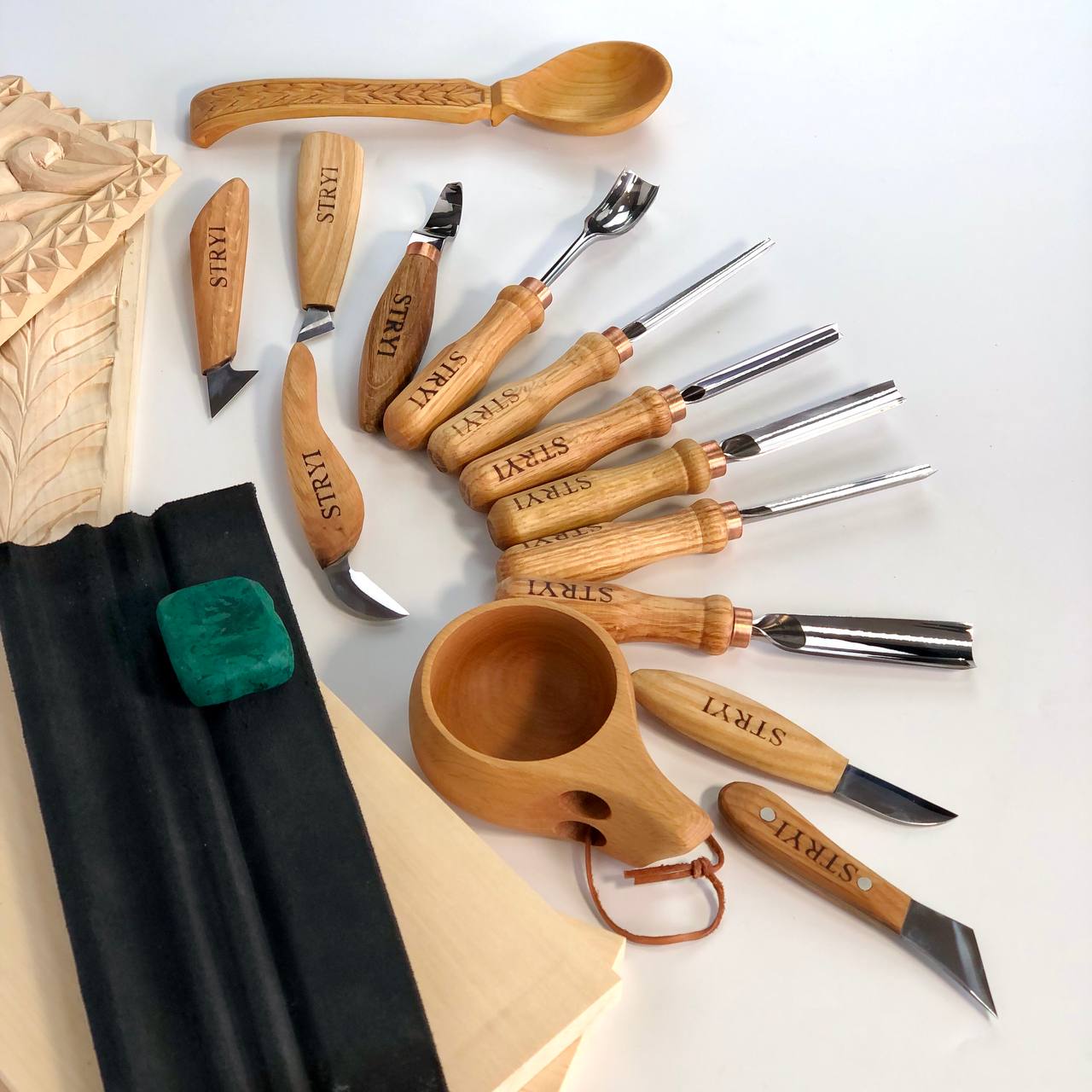 Holzschnitzwerkzeug-Set 12-tlg. Meißel und Hohleisen STRYI Profi, Werkzeuge für Holzschnitzerei, Holzbearbeitungsset