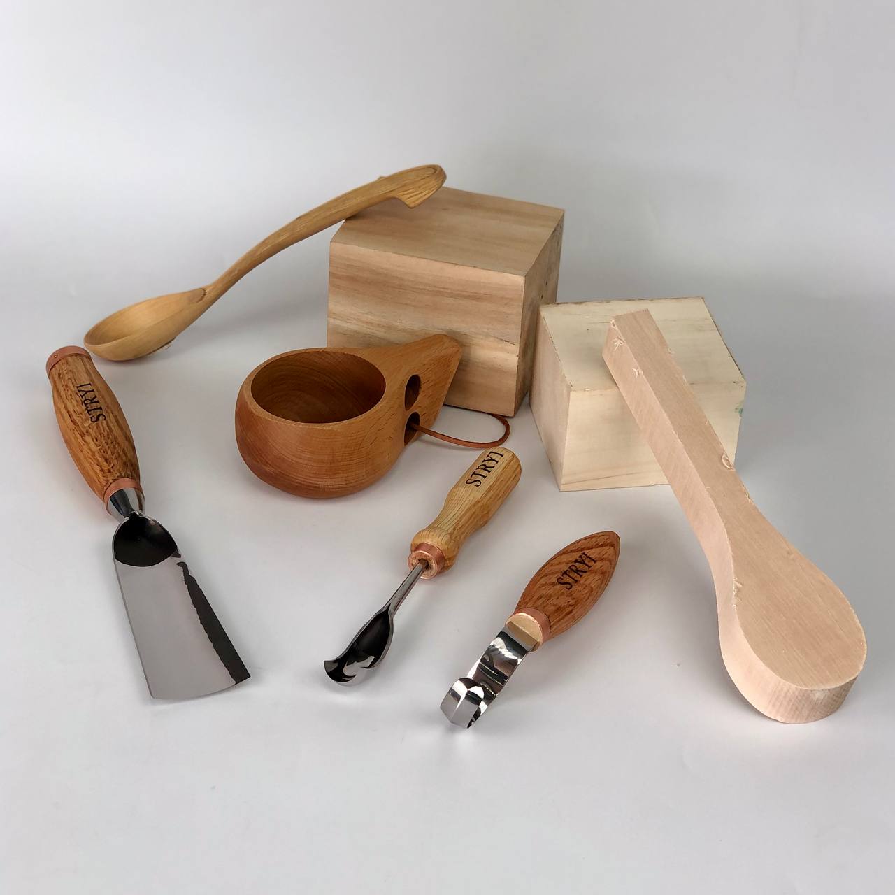 Kuksa, Spoon and cup Carving tools set 4pcs, STRYI Profi, Bowl gouge, Kuksa carving, Spoon making