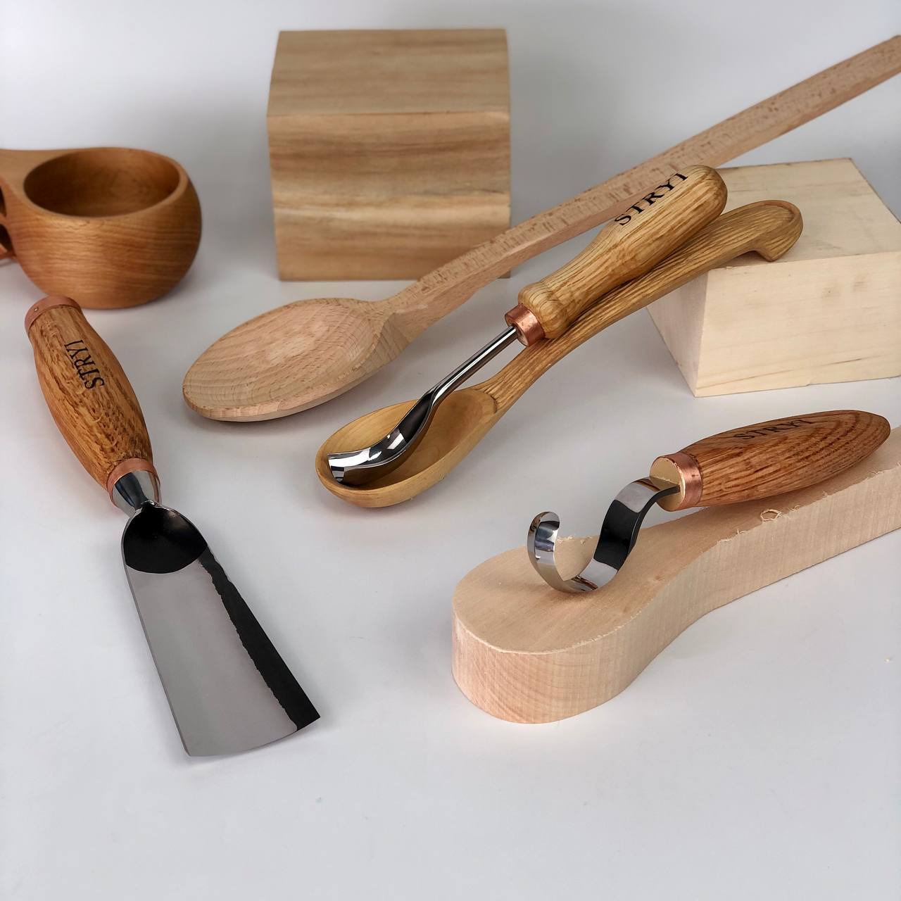 Kuksa, Spoon and cup Carving tools set 4pcs, STRYI Profi, Bowl gouge, Kuksa carving, Spoon making