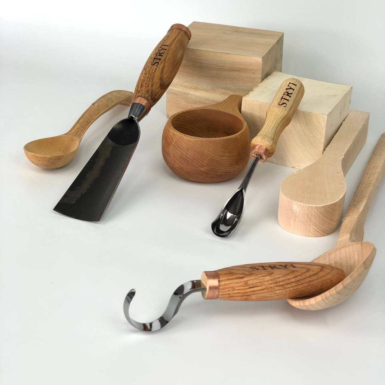 Kuksa, Spoon and cup Carving tools set 4pcs, STRYI Profi, Bowl gouge, Kuksa carving, Spoon making