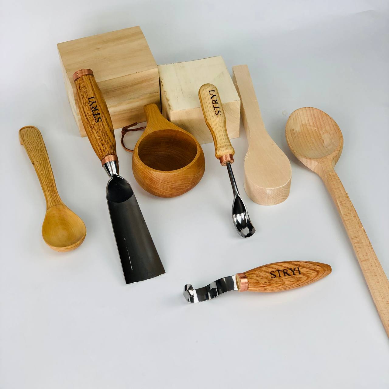 Kuksa, Spoon and cup Carving tools set 4pcs, STRYI Profi, Bowl gouge, Kuksa carving, Spoon making