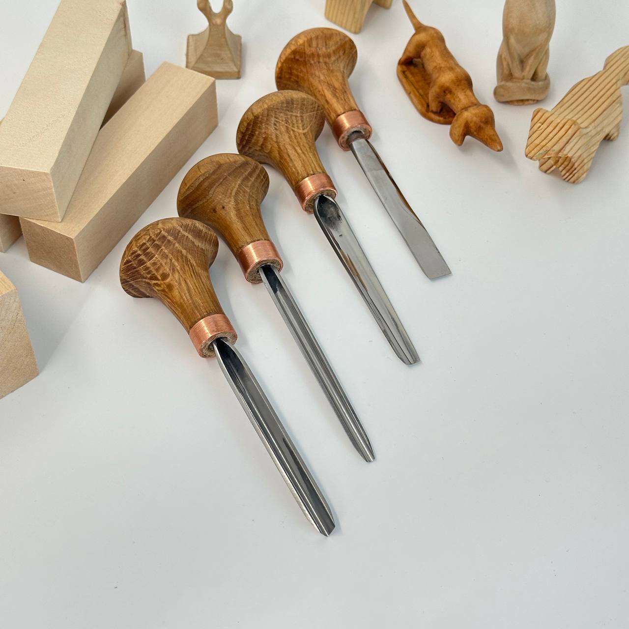 Wood Carving toolset of 4 pcs in roll-case STRYI, Whittling figurines