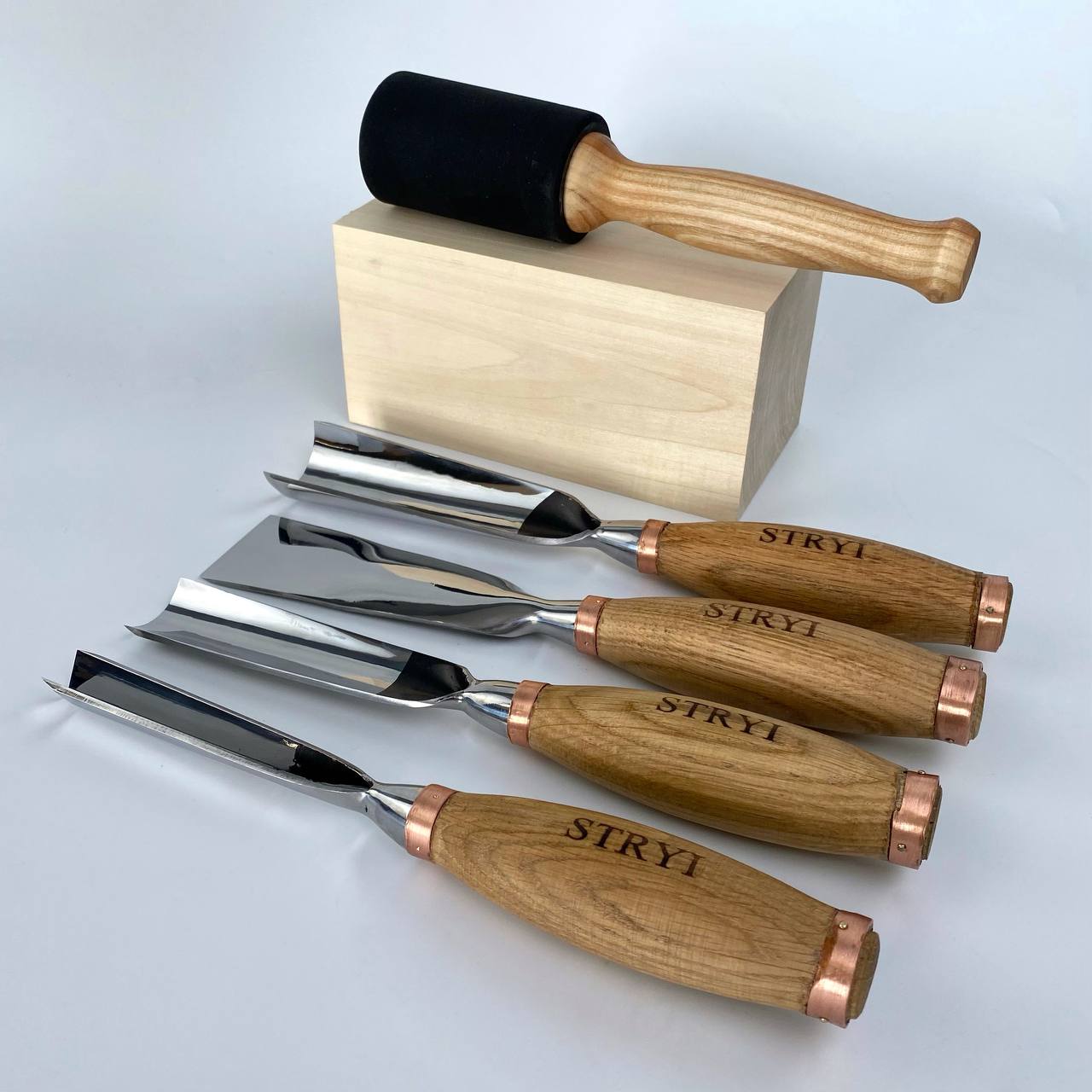 Sculpture tools set STRYI Profi 4pcs, Wood carving kit of Heavy-duty chisels, Sculpture gouges, Forged hand tools for Sculpting woodworking