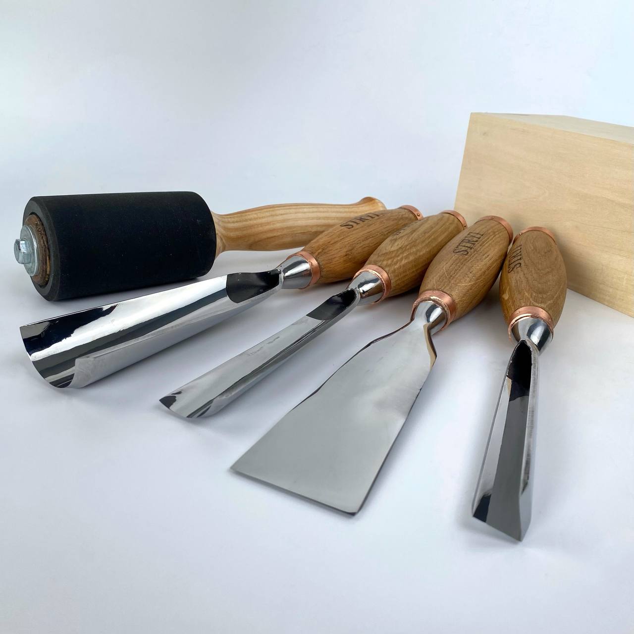 Sculpture tools set STRYI Profi 4pcs, Wood carving kit of Heavy-duty chisels, Sculpture gouges, Forged hand tools for Sculpting woodworking