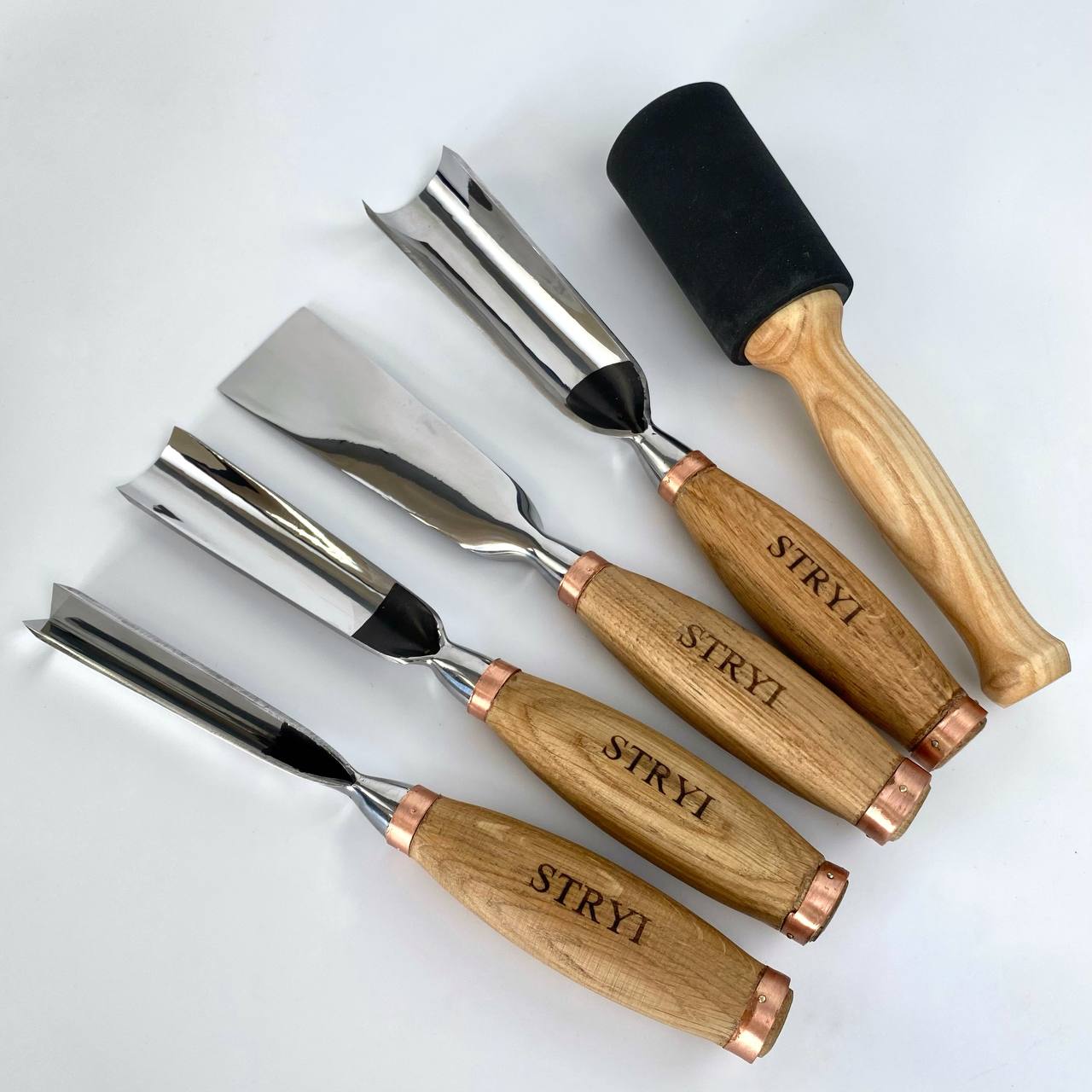 Sculpture tools set STRYI Profi 4pcs, Wood carving kit of Heavy-duty chisels, Sculpture gouges, Forged hand tools for Sculpting woodworking