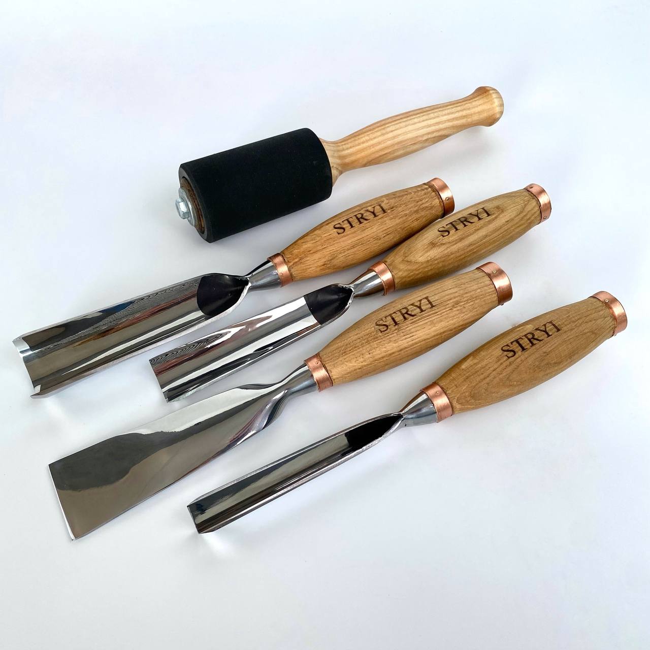 Sculpture tools set STRYI Profi 4pcs, Wood carving kit of Heavy-duty chisels, Sculpture gouges, Forged hand tools for Sculpting woodworking