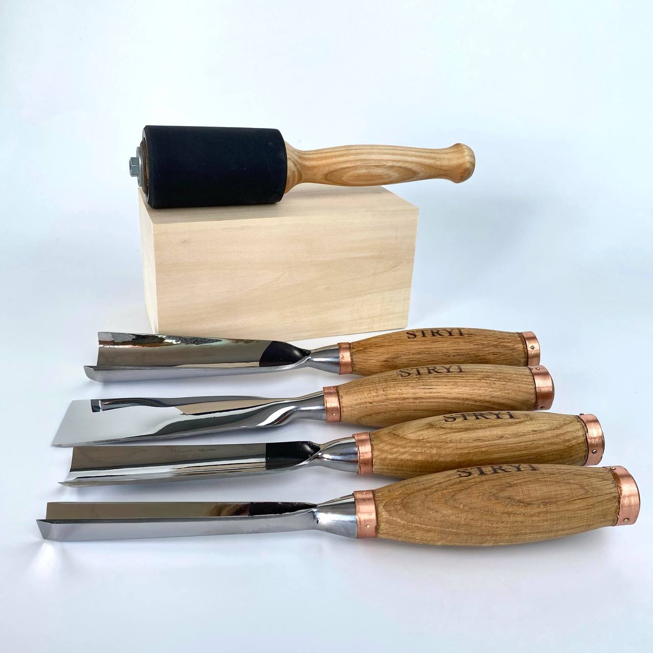 Sculpture tools set STRYI Profi 4pcs, Wood carving kit of Heavy-duty chisels, Sculpture gouges, Forged hand tools for Sculpting woodworking