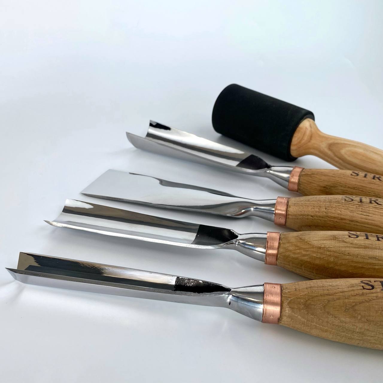 Sculpture tools set STRYI Profi 4pcs, Wood carving kit of Heavy-duty chisels, Sculpture gouges, Forged hand tools for Sculpting woodworking