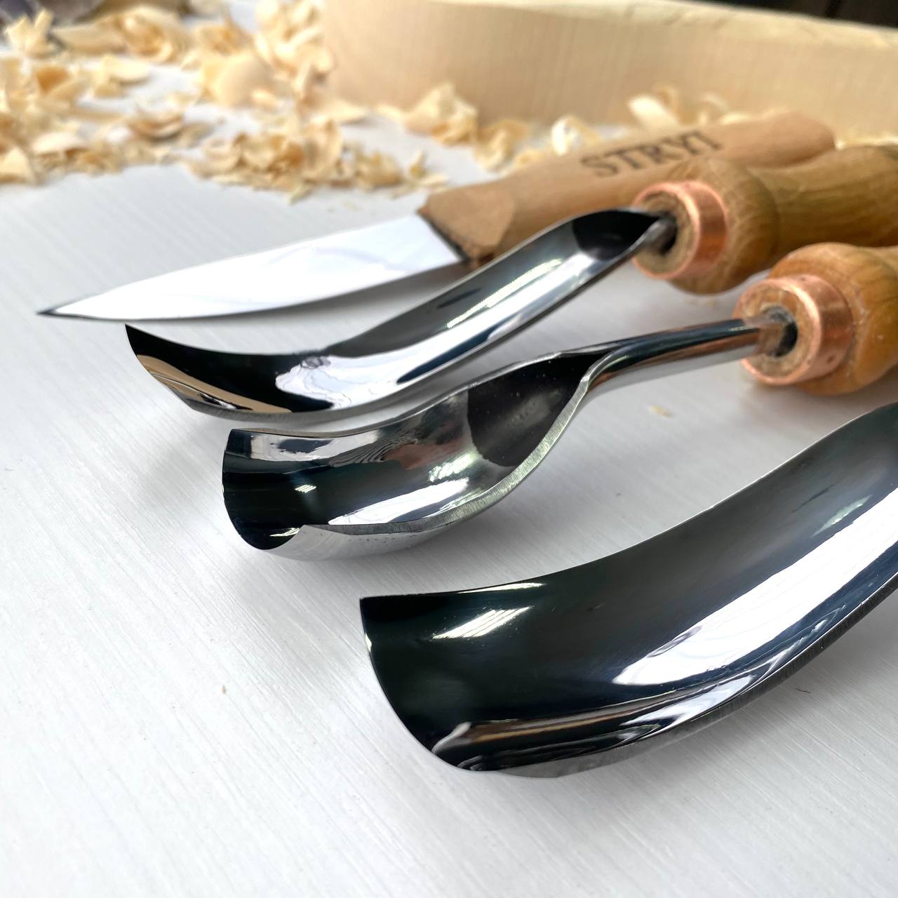 Spoon Wood carving set 4 pcs STRYI Profi, Carving tools, Hook knife, Spoon making
