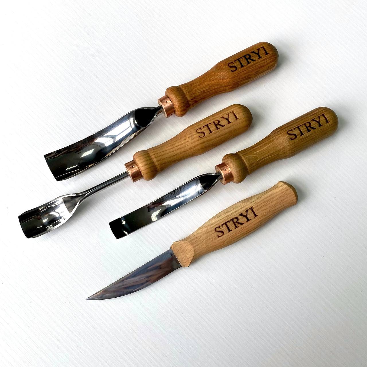 Spoon Wood carving set 4 pcs STRYI Profi, Carving tools, Hook knife, Spoon making