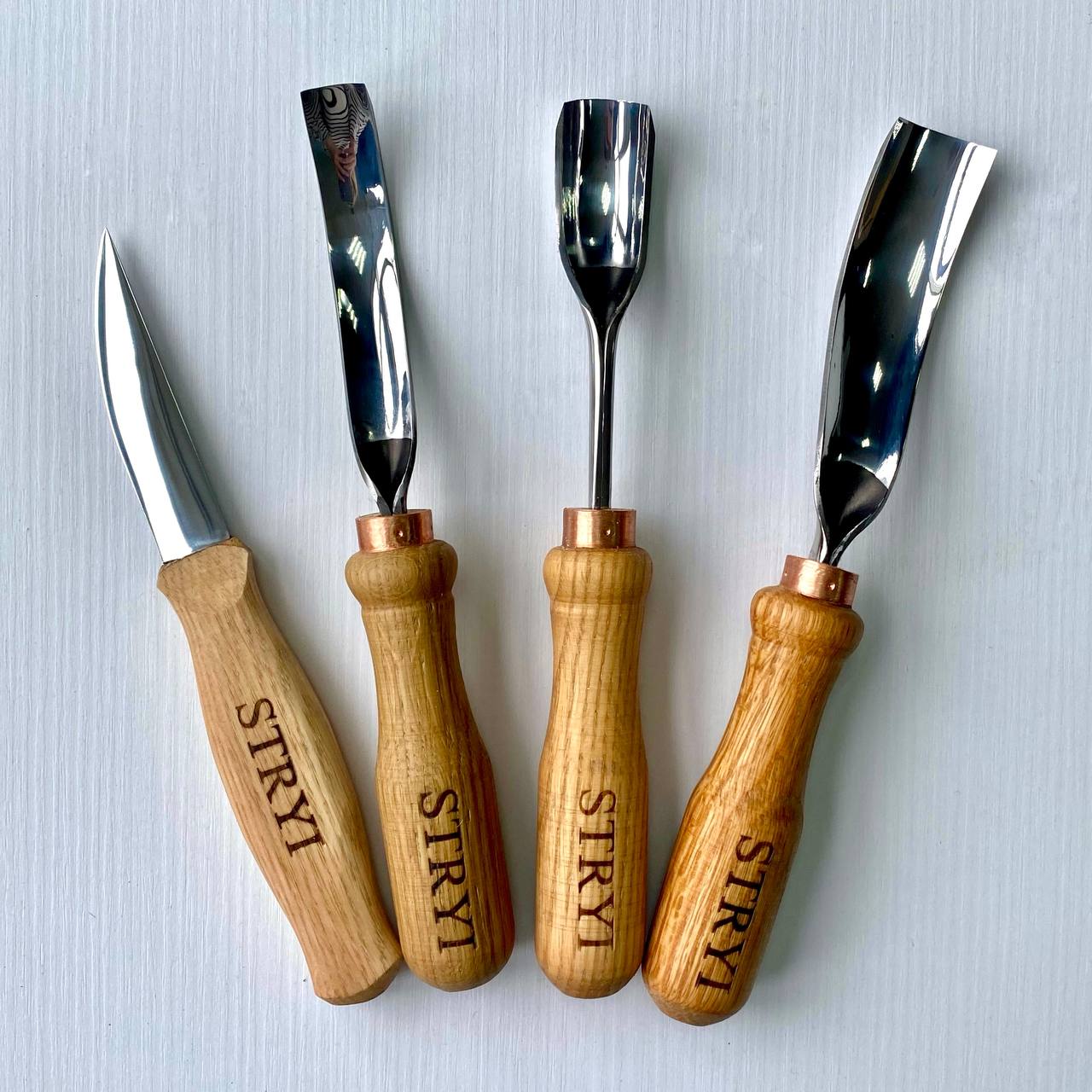 Spoon Wood carving set 4 pcs STRYI Profi, Carving tools, Hook knife, Spoon making