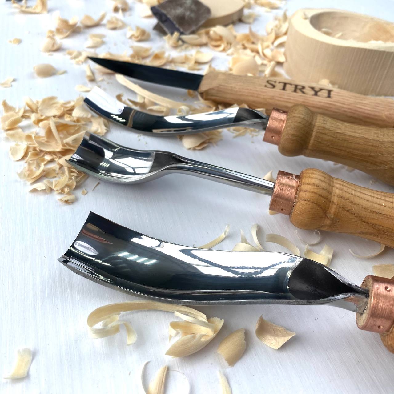 Spoon Wood carving set 4 pcs STRYI Profi, Carving tools, Hook knife, Spoon making
