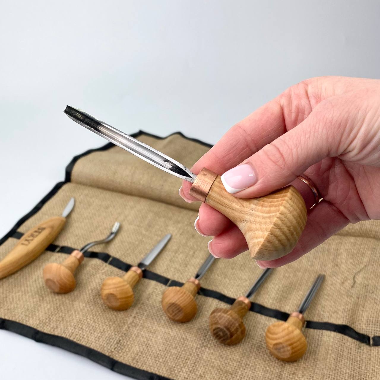 Wood carving tools set of 7 pcs, gravers and burins STRYI Start, Linocutting set, Detailed microcarving