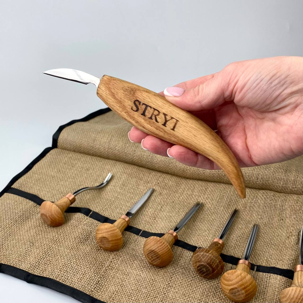 Wood carving tools set of 7 pcs, gravers and burins STRYI Start, Linocutting set, Detailed microcarving