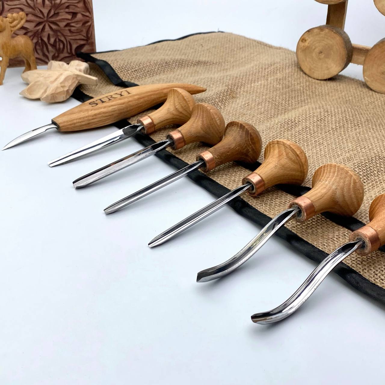 Wood carving tools set of 7 pcs, gravers and burins STRYI Start, Linocutting set, Detailed microcarving