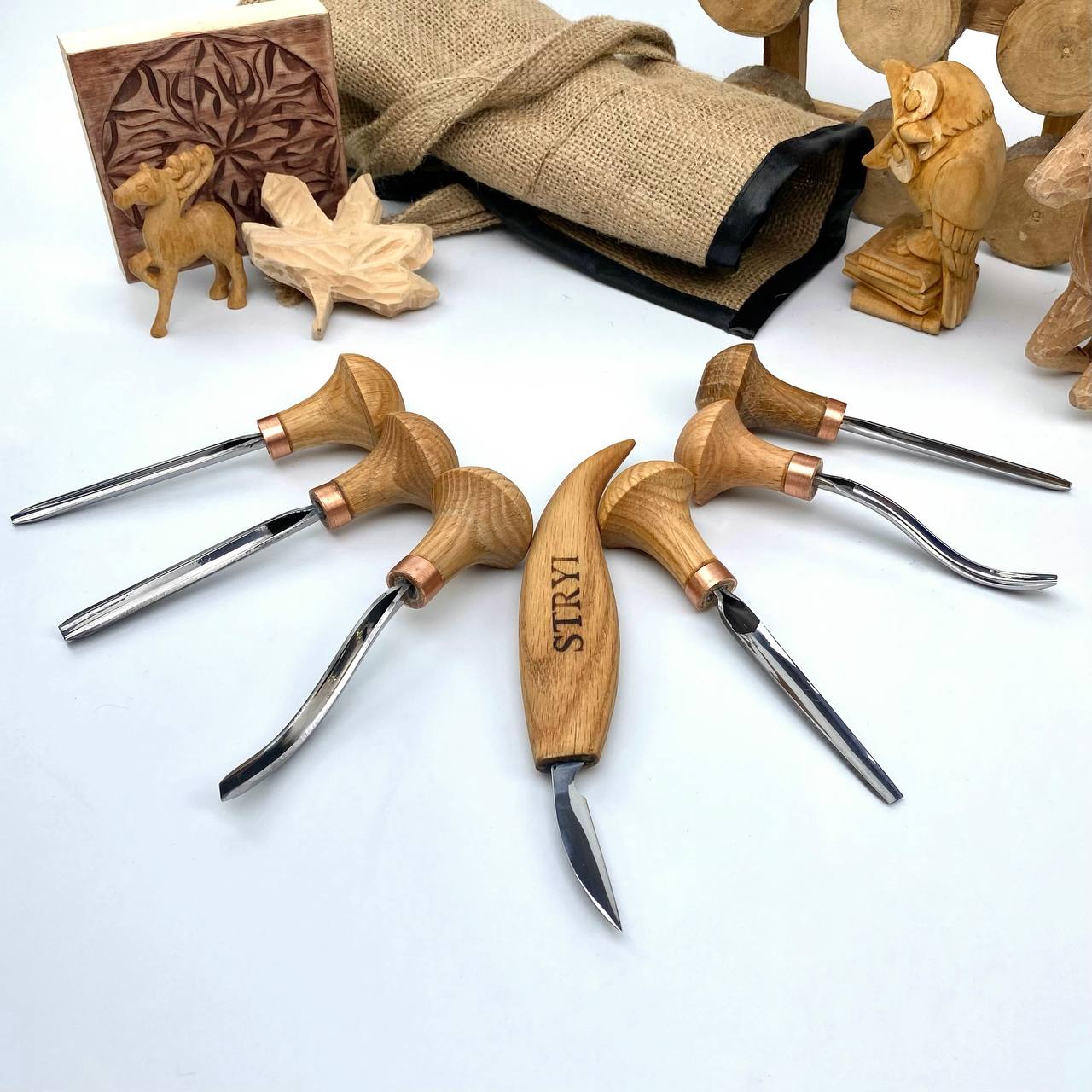 Wood carving tools set of 7 pcs, gravers and burins STRYI Start, Linocutting set, Detailed microcarving