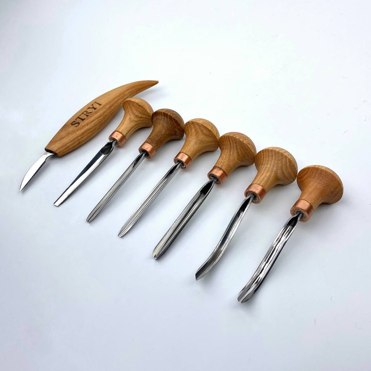 Wood carving tools set of 7 pcs, gravers and burins STRYI Start, Linocutting set, Detailed microcarving