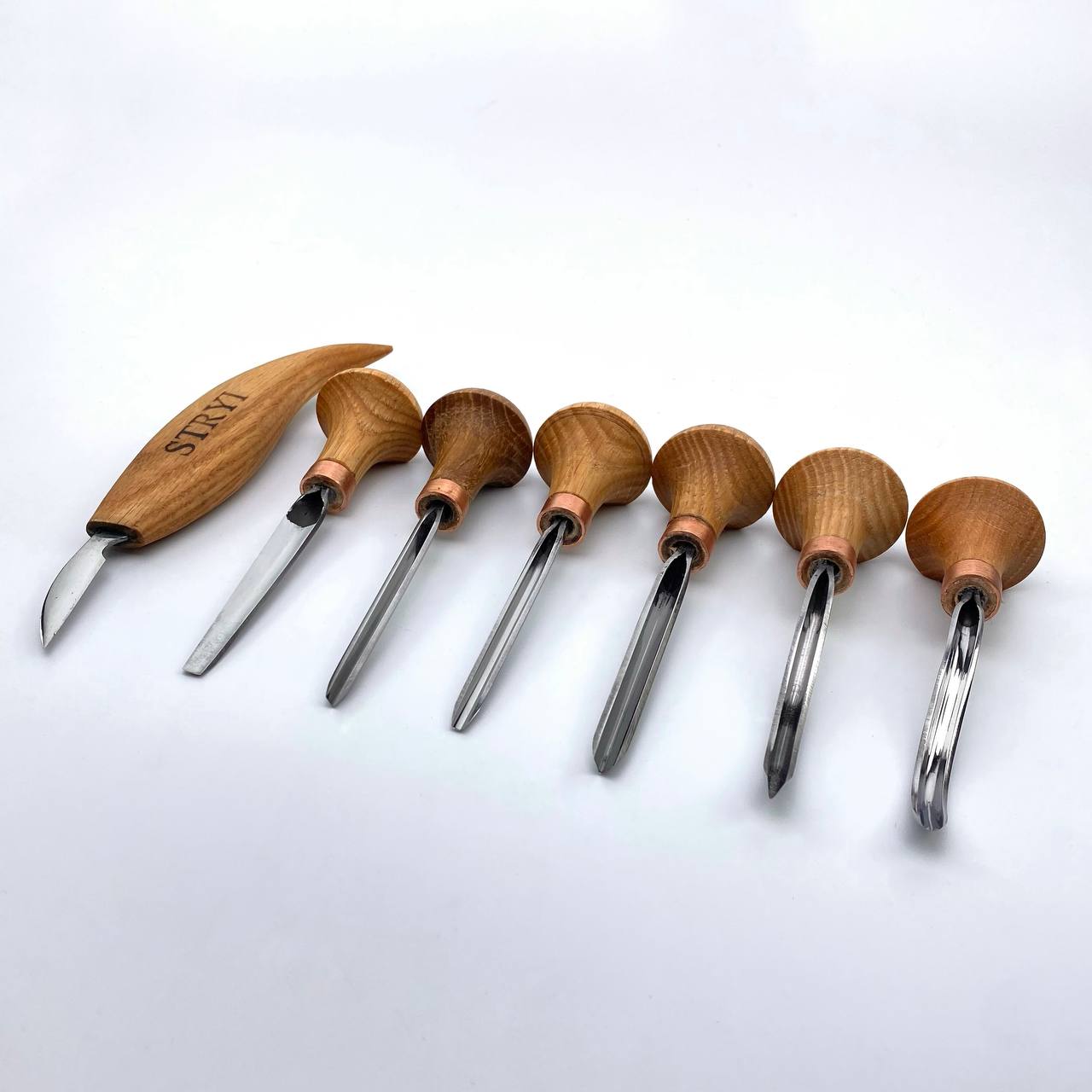 Wood carving tools set of 7 pcs, gravers and burins STRYI Start, Linocutting set, Detailed microcarving