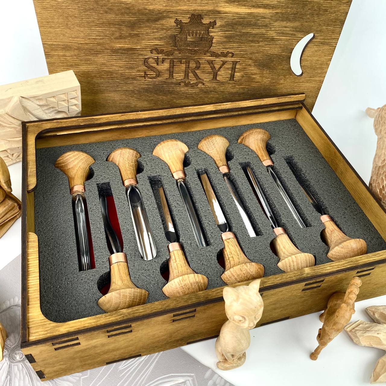 Schnitzwerkzeuge 10er Set, Stichel und Gravierstichel STRYI Profi, Geschenkfertig