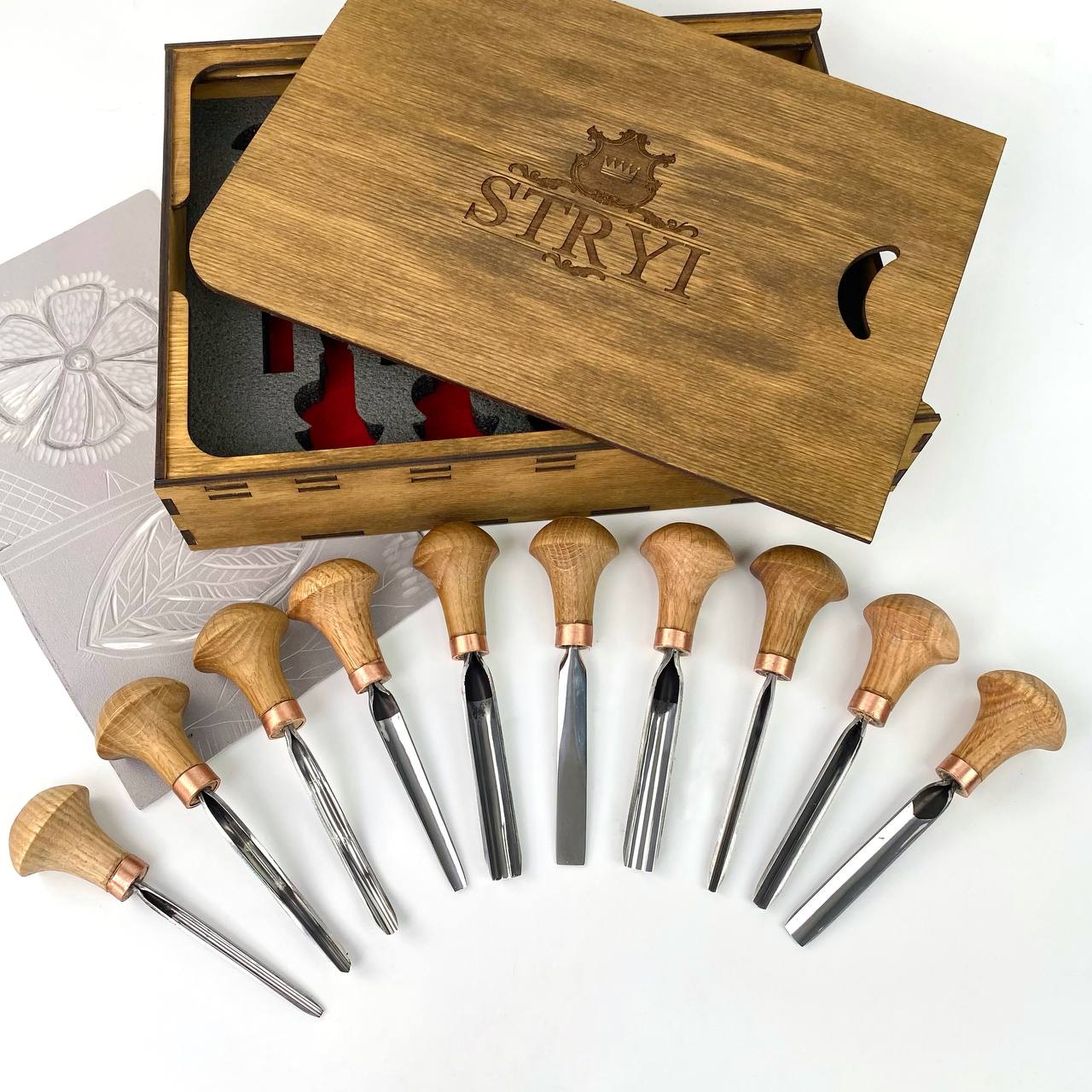 Schnitzwerkzeuge 10er Set, Stichel und Gravierstichel STRYI Profi, Geschenkfertig