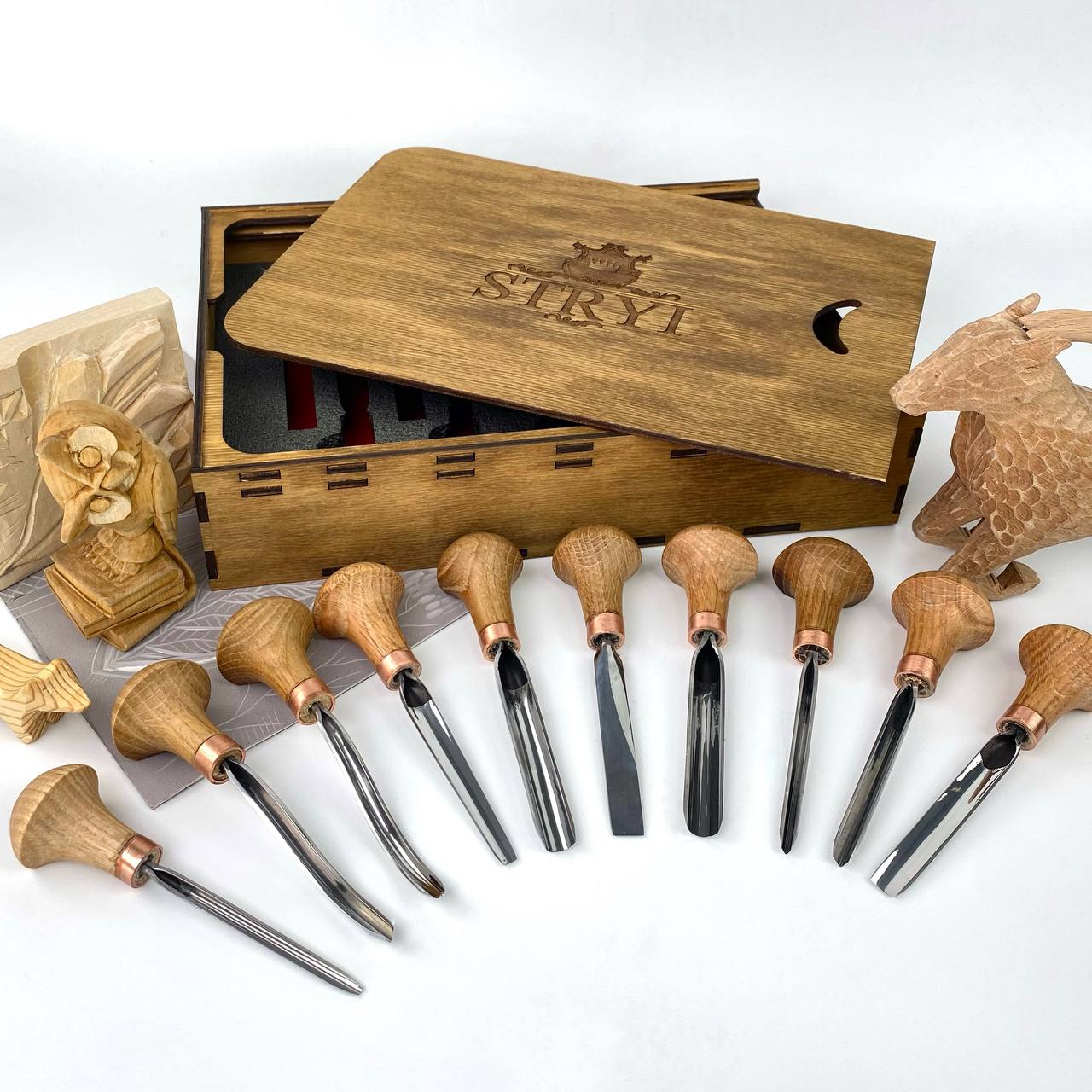 Schnitzwerkzeuge 10er Set, Stichel und Gravierstichel STRYI Profi, Geschenkfertig
