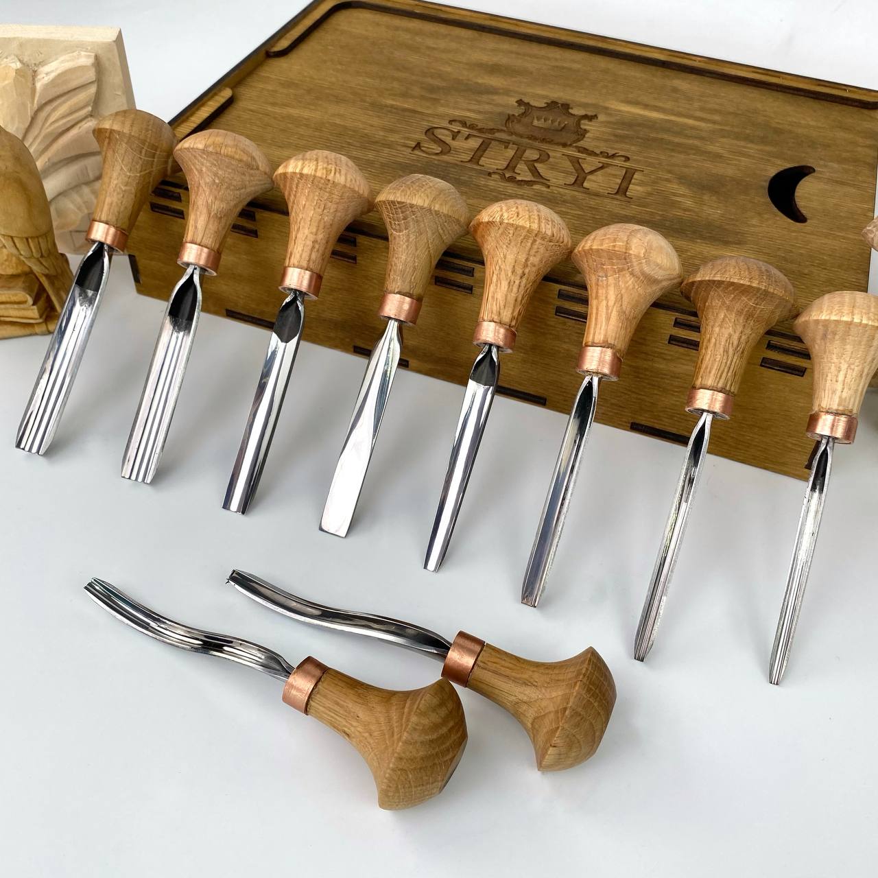 Palm carving tools set of 10 pcs, Gravers and burins STRYI Profi, Gift ready