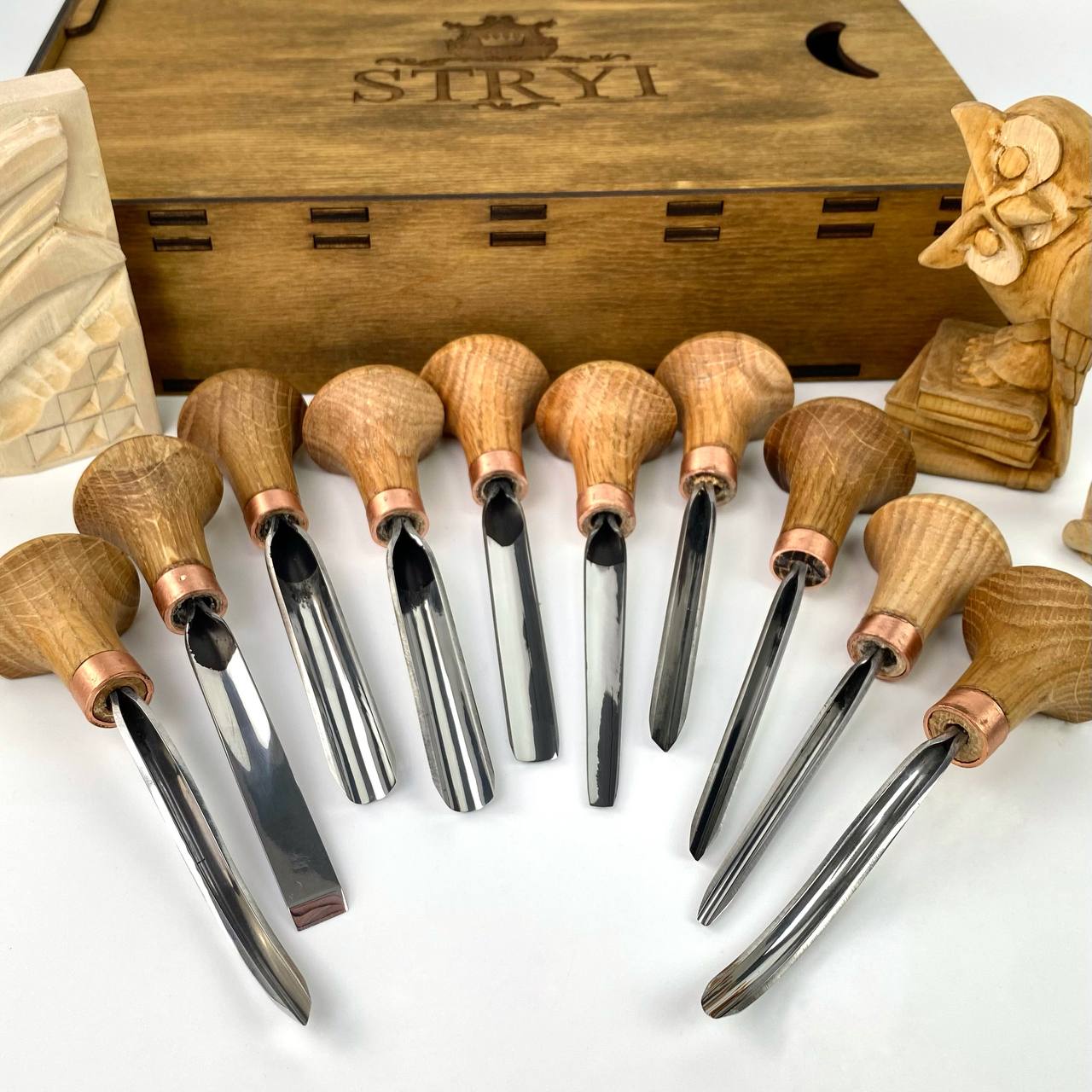 Schnitzwerkzeuge 10er Set, Stichel und Gravierstichel STRYI Profi, Geschenkfertig