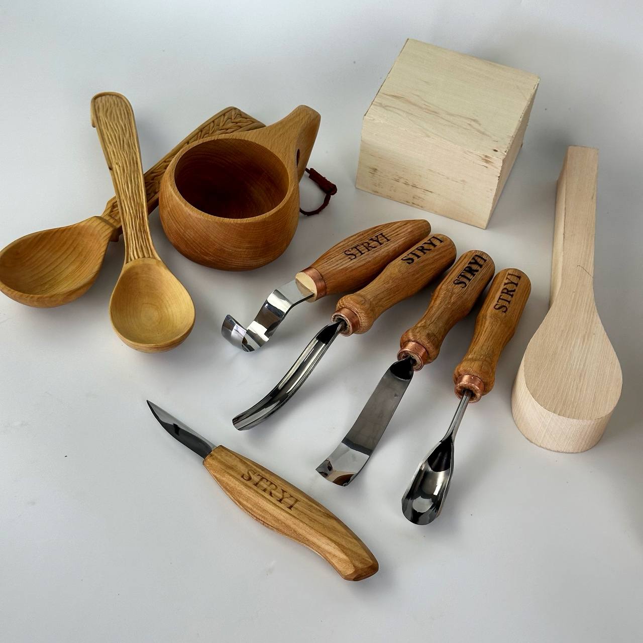 Spoon carving toolset 5pcs STRYI Profi in wooden gift box, Kuksa gouges, Bowl carving, Gift ready