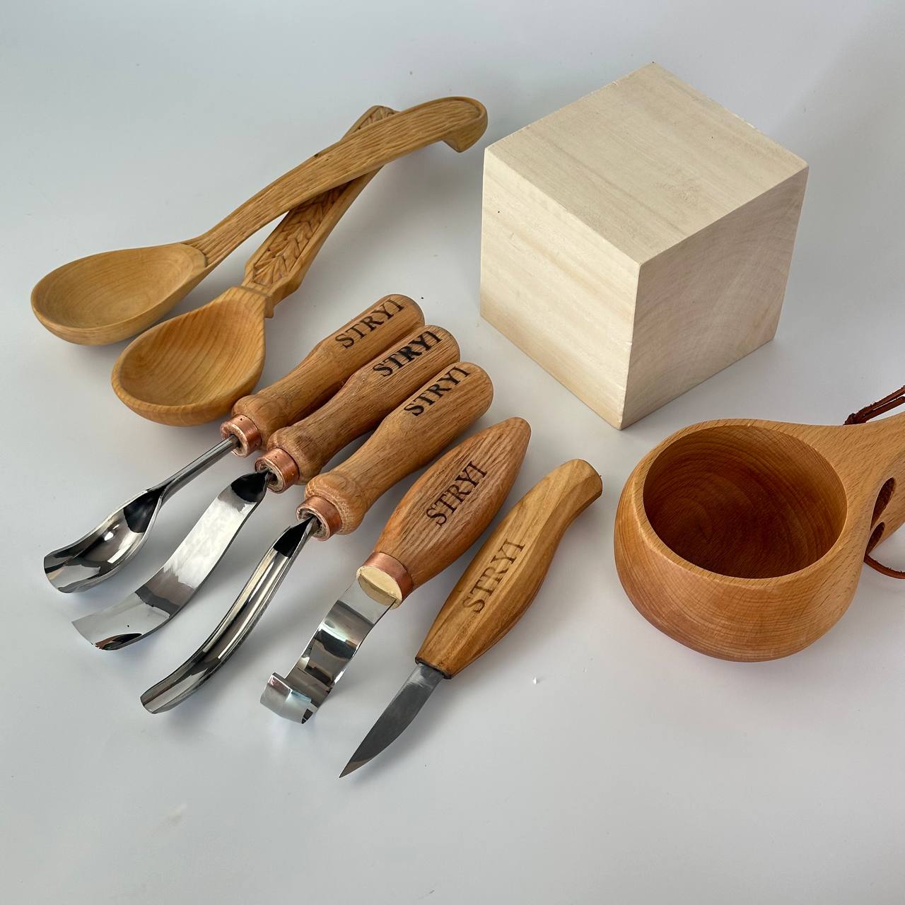 Spoon carving toolset 5pcs STRYI Profi in wooden gift box, Kuksa gouges, Bowl carving, Gift ready