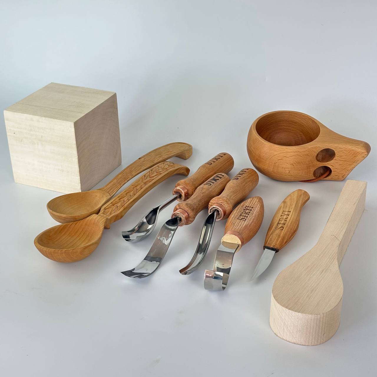Spoon carving toolset 5pcs STRYI Profi in wooden gift box, Kuksa gouges, Bowl carving, Gift ready