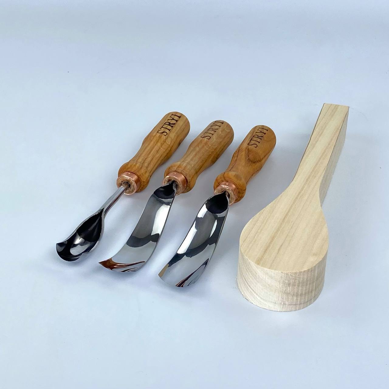 Set of 3 Bent Gouges STRYI Profi for Spoon &Bowl Carving