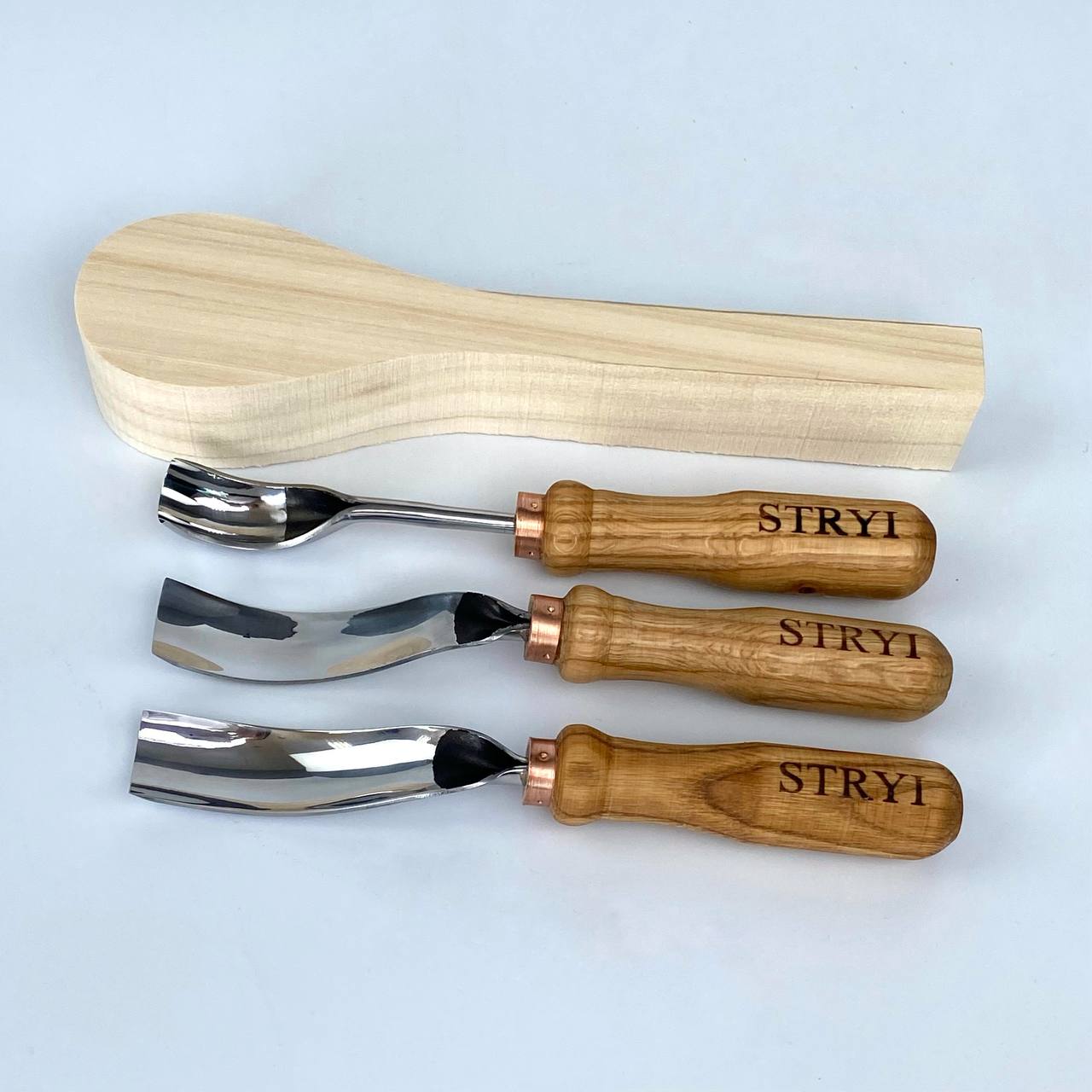 Set of 3 Bent Gouges STRYI Profi for Spoon &Bowl Carving