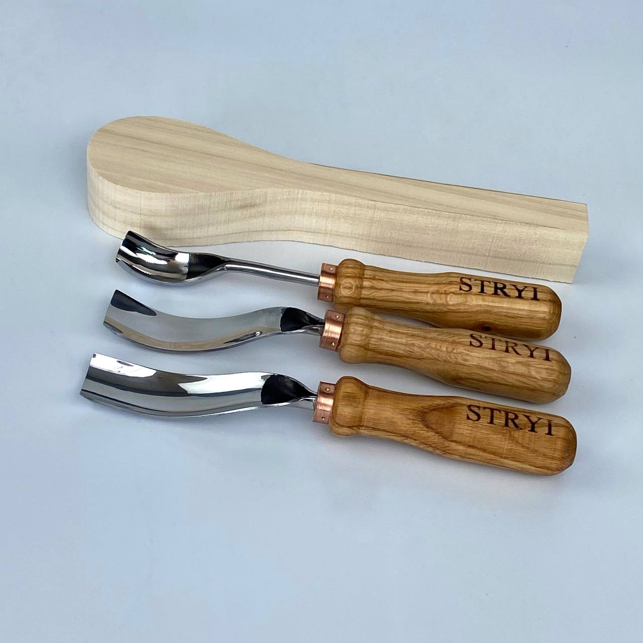 Set of 3 Bent Gouges STRYI Profi for Spoon &Bowl Carving