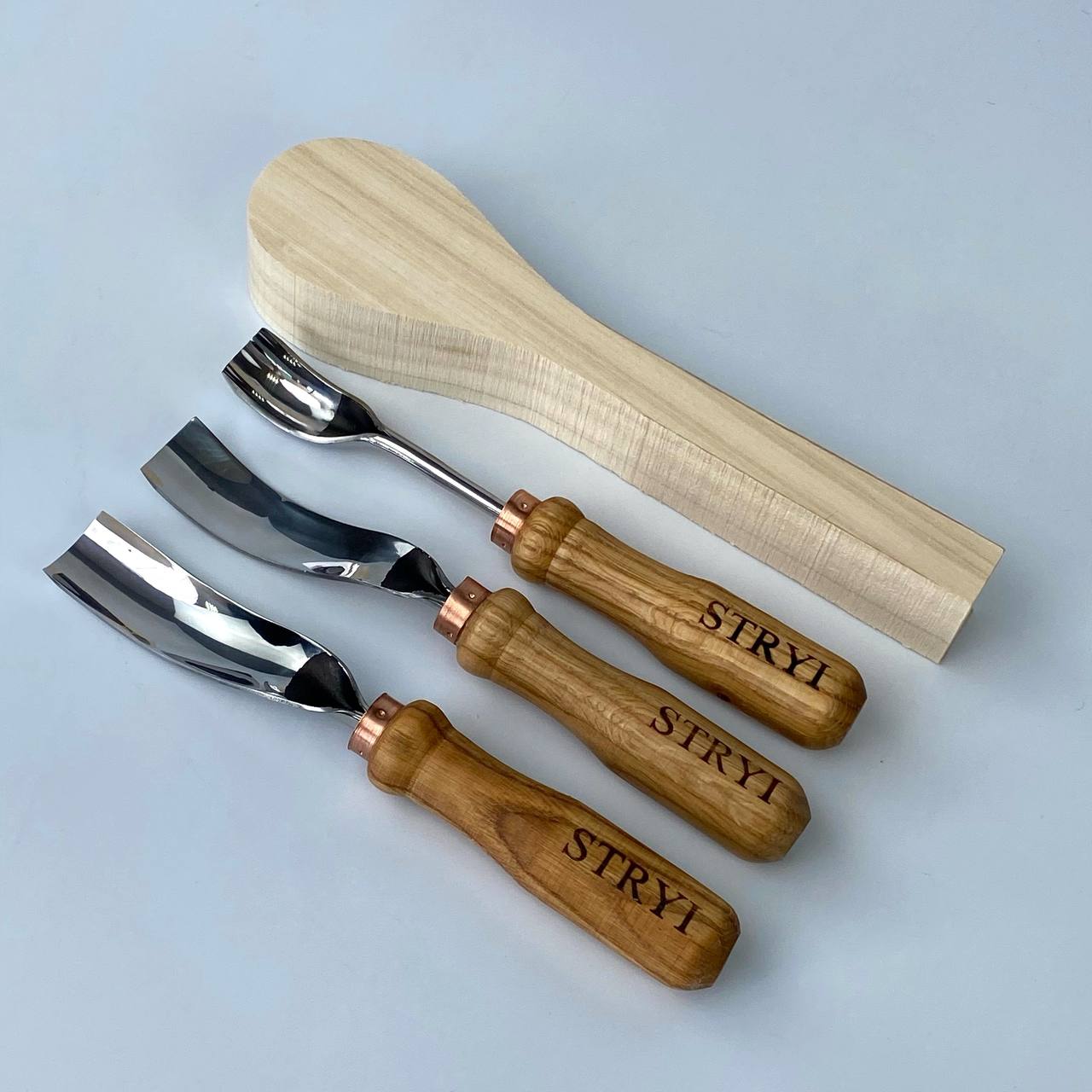Set of 3 Bent Gouges STRYI Profi for Spoon &Bowl Carving