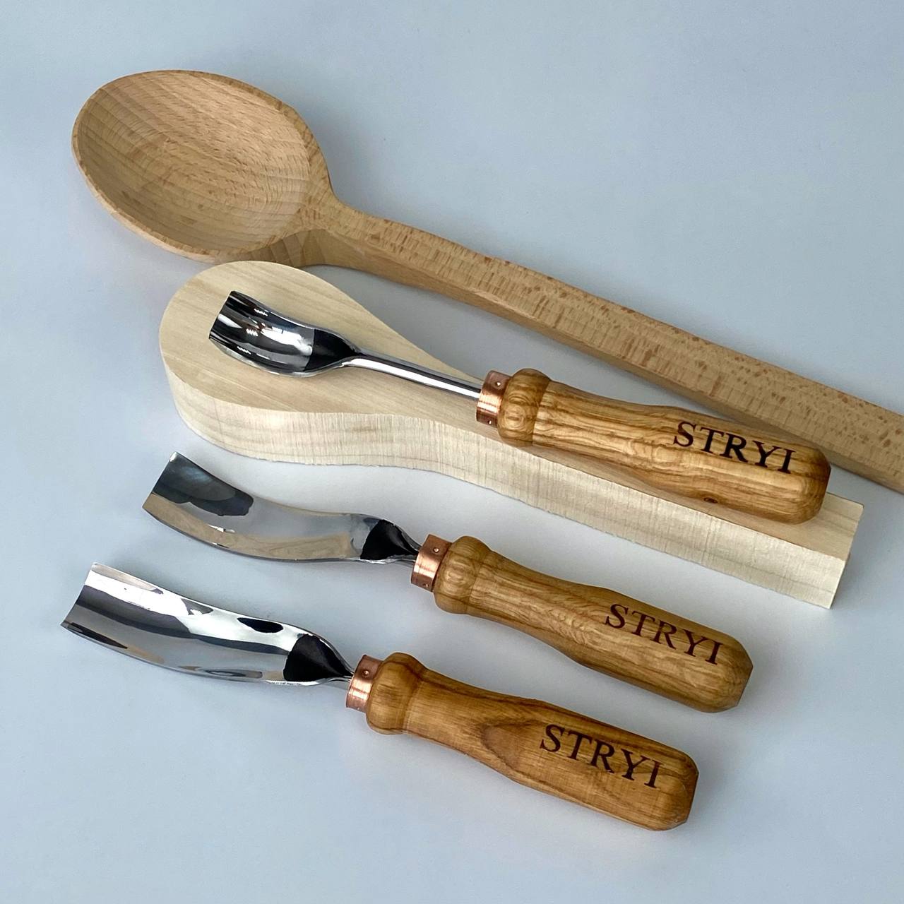 Set of 3 Bent Gouges STRYI Profi for Spoon &Bowl Carving