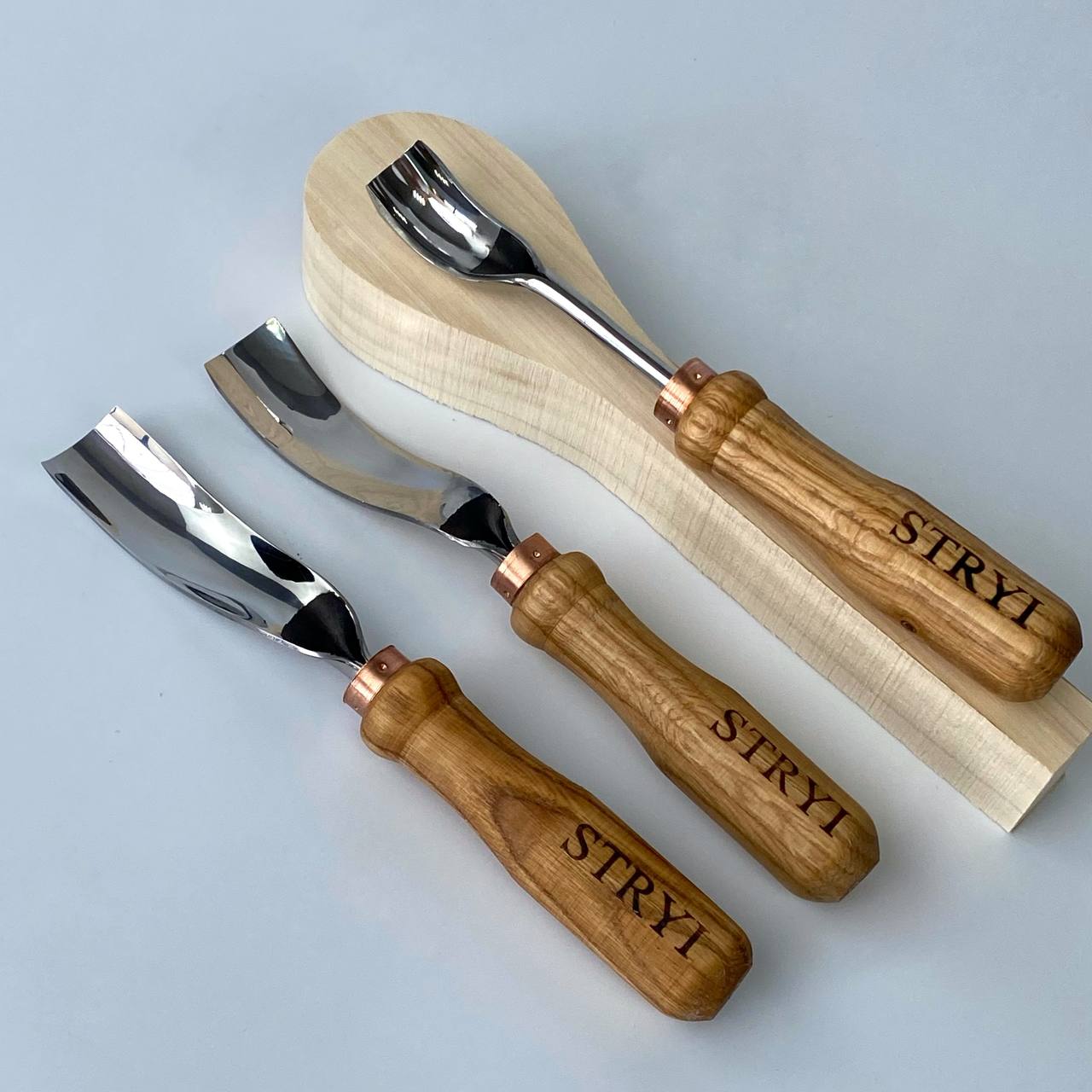 Set of 3 Bent Gouges STRYI Profi for Spoon &Bowl Carving