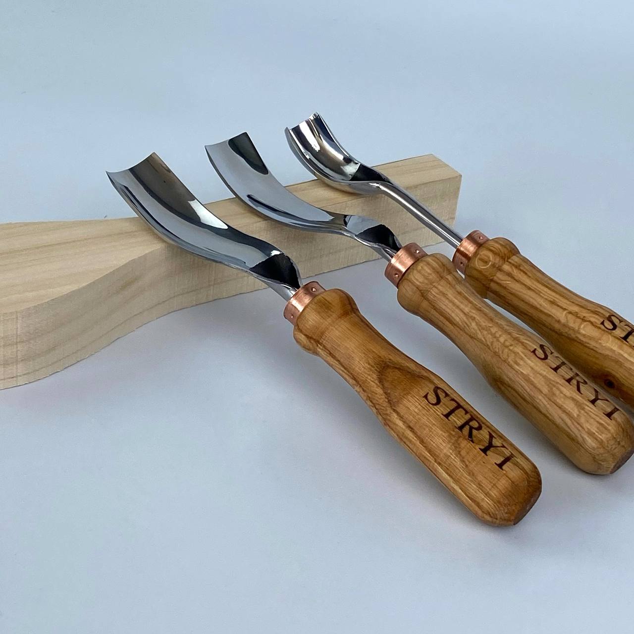 Set of 3 Bent Gouges STRYI Profi for Spoon &Bowl Carving