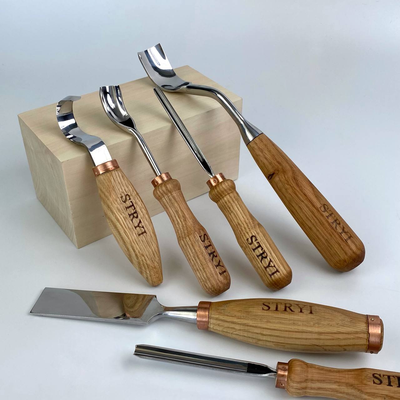 Completed toolset STRYI Profi for spoon and kuksa carving, Forged tools