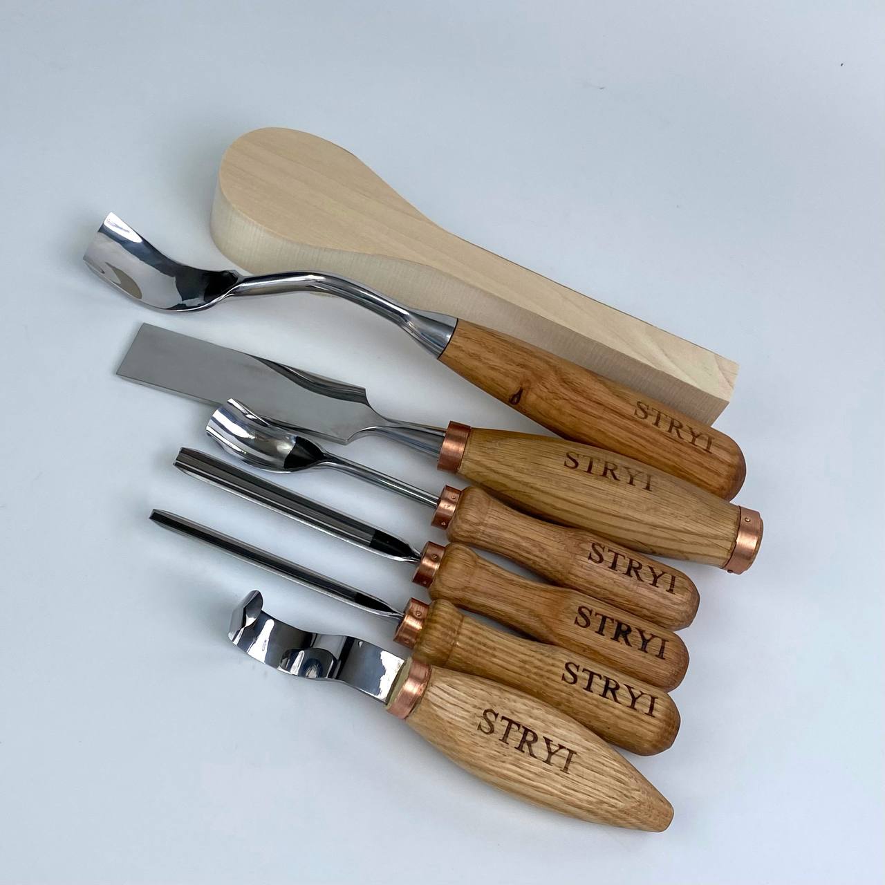 Completed toolset STRYI Profi for spoon and kuksa carving, Forged tools