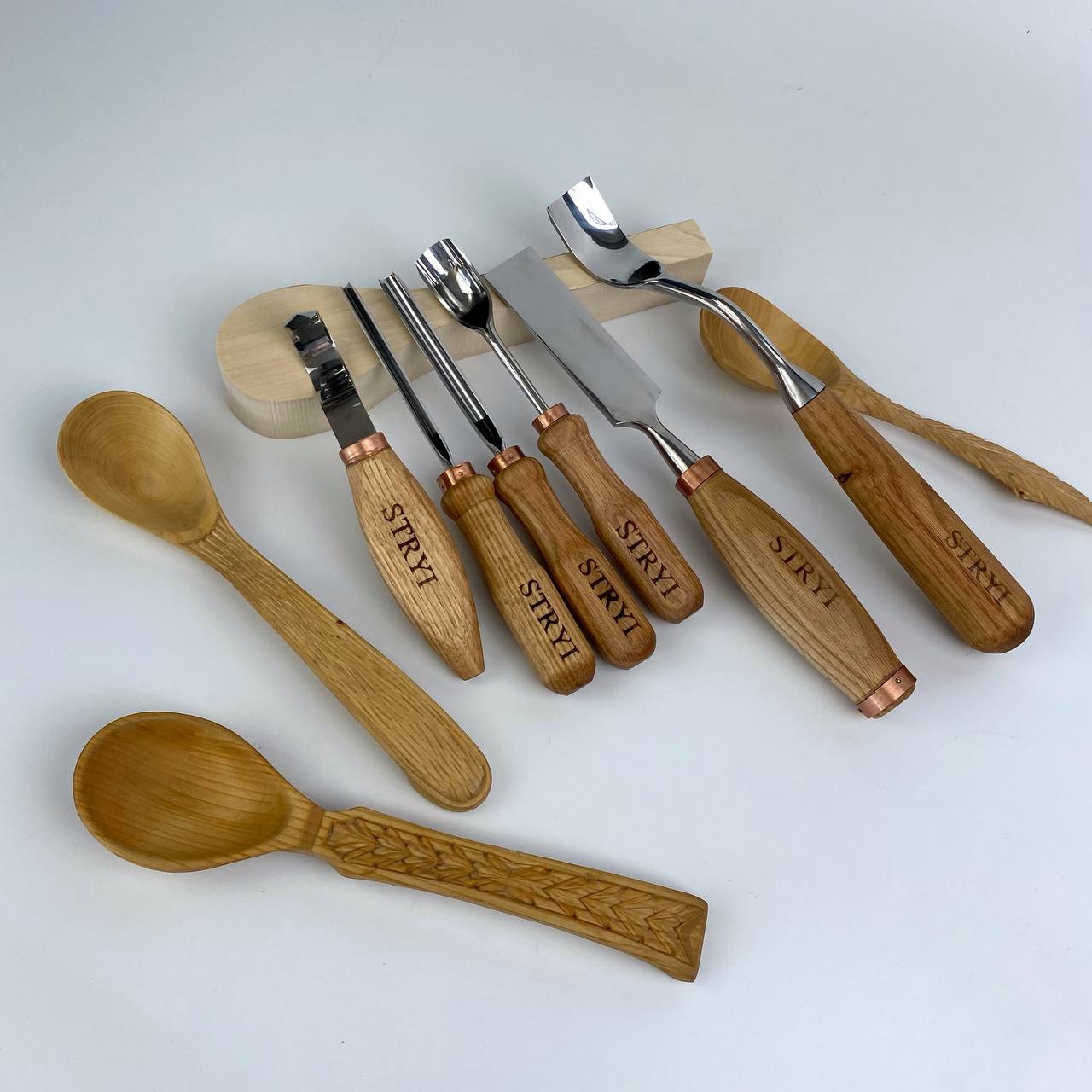 Completed toolset STRYI Profi for spoon and kuksa carving, Forged tools