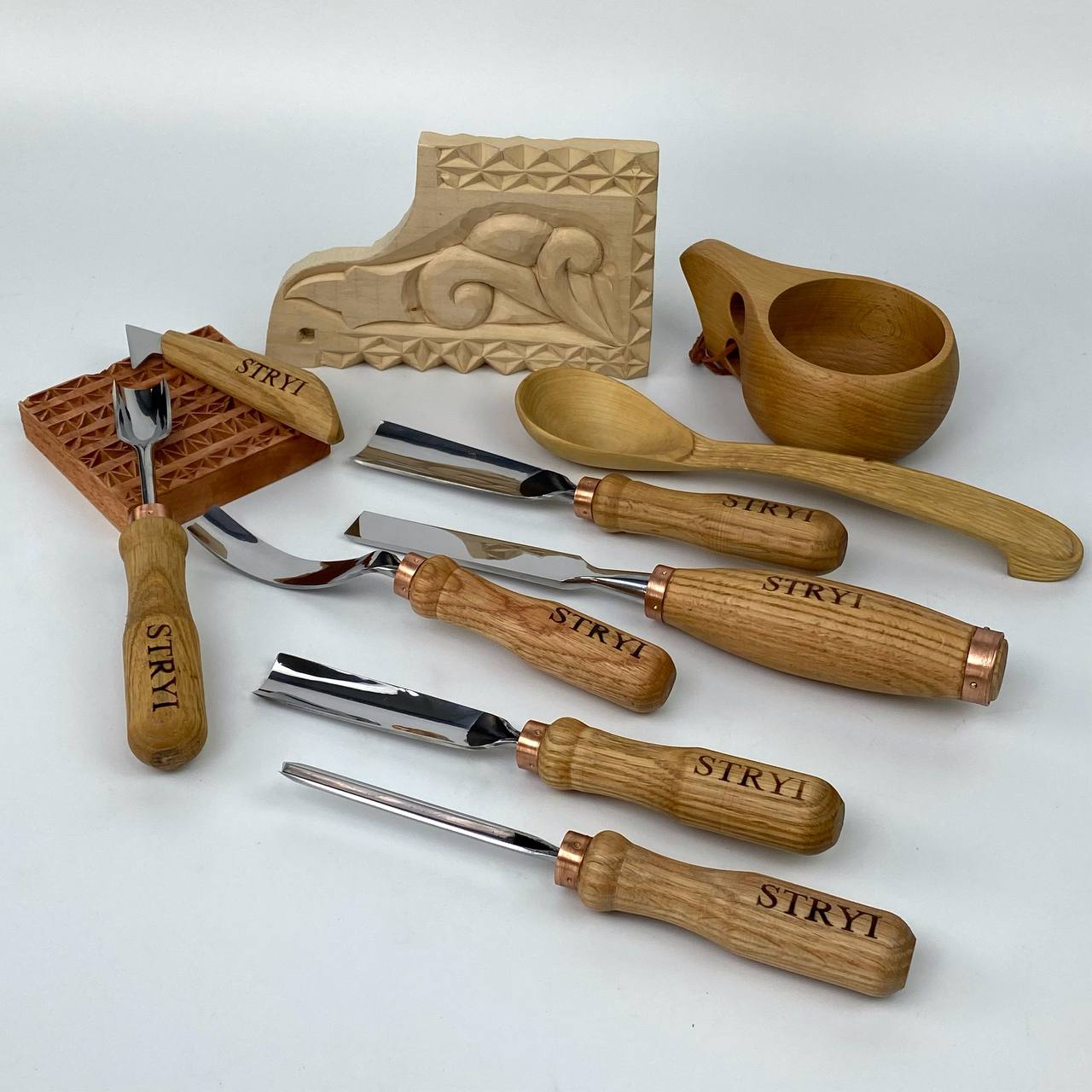 Wood Carving Kit 7 pcs, Chisels and Gouges STRYI Profi, Versatile Carving Set