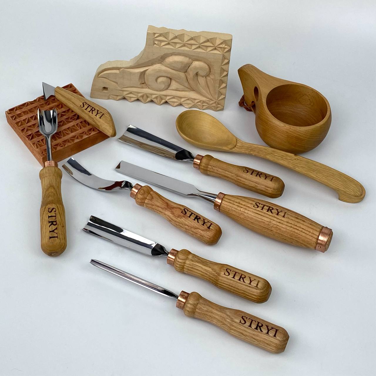 Wood Carving Kit 7 pcs, Chisels and Gouges STRYI Profi, Versatile Carving Set