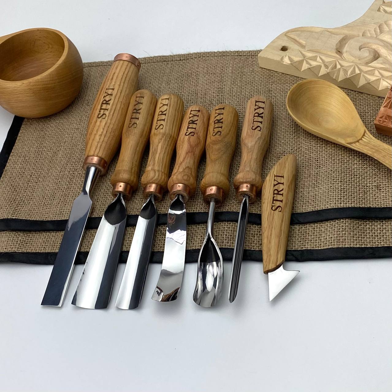 Wood Carving Kit 7 pcs, Chisels and Gouges STRYI Profi, Versatile Carving Set