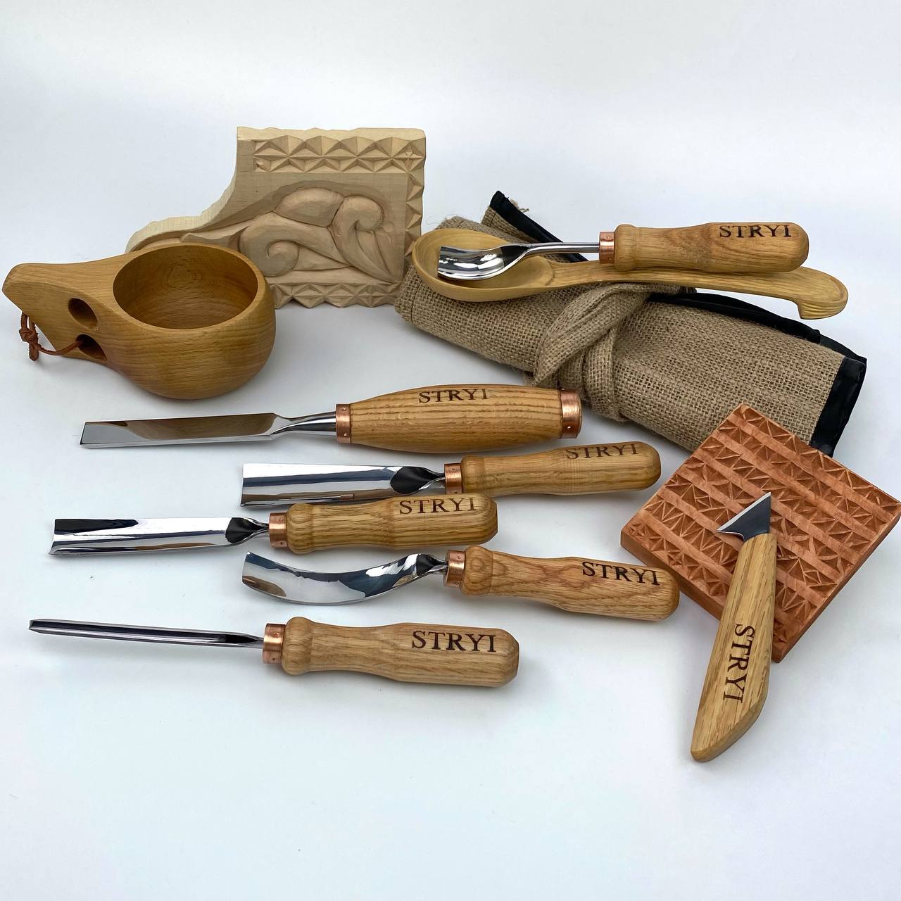 Wood Carving Kit 7 pcs, Chisels and Gouges STRYI Profi, Versatile Carving Set