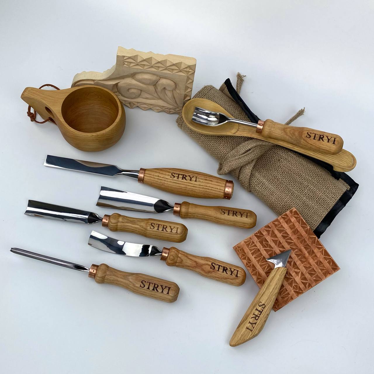Wood Carving Kit 7 pcs, Chisels and Gouges STRYI Profi, Versatile Carving Set